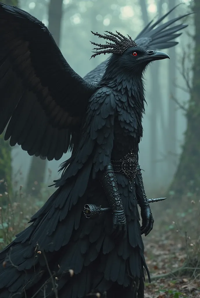 A very large bird fluttered in the sky covering the entire forest with its shadow, this was different, its black feathers shone because in each one of them a black jewel stood out, on her head a black crown and her eyes shone red like blood, with a very lo...