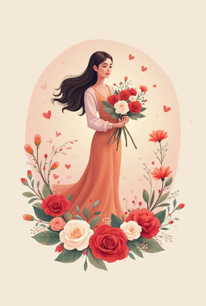 Please create a animated logo florist woman holding flower bouquet roses and carnations