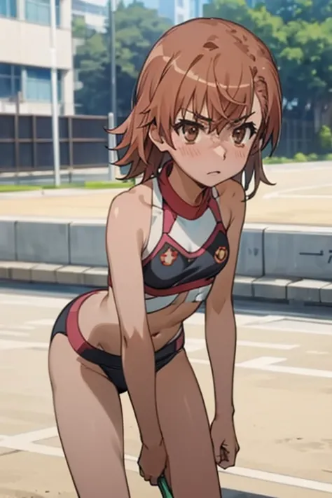 Mikoto misaka.、A Certain Scientific Railgun、girl、Small breasts、whole body,blush,best quality,sports bikini