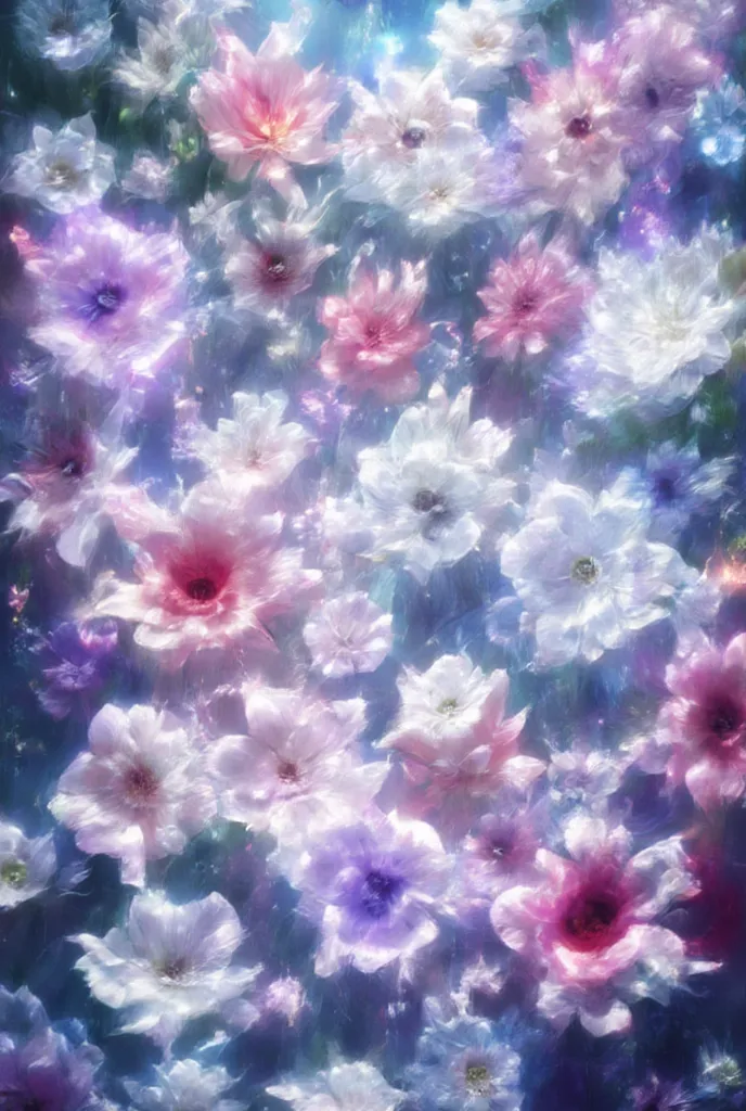 8k, , beautiful white, pink, light purple flowers 々In(((((((((10))))))))) , beautiful and gentle flowers with soft light 々Surrounded by a frame of light 　brighter and finer stardust pours down　 beautiful flower々  8k,  beautiful white, pink, and light purpl...