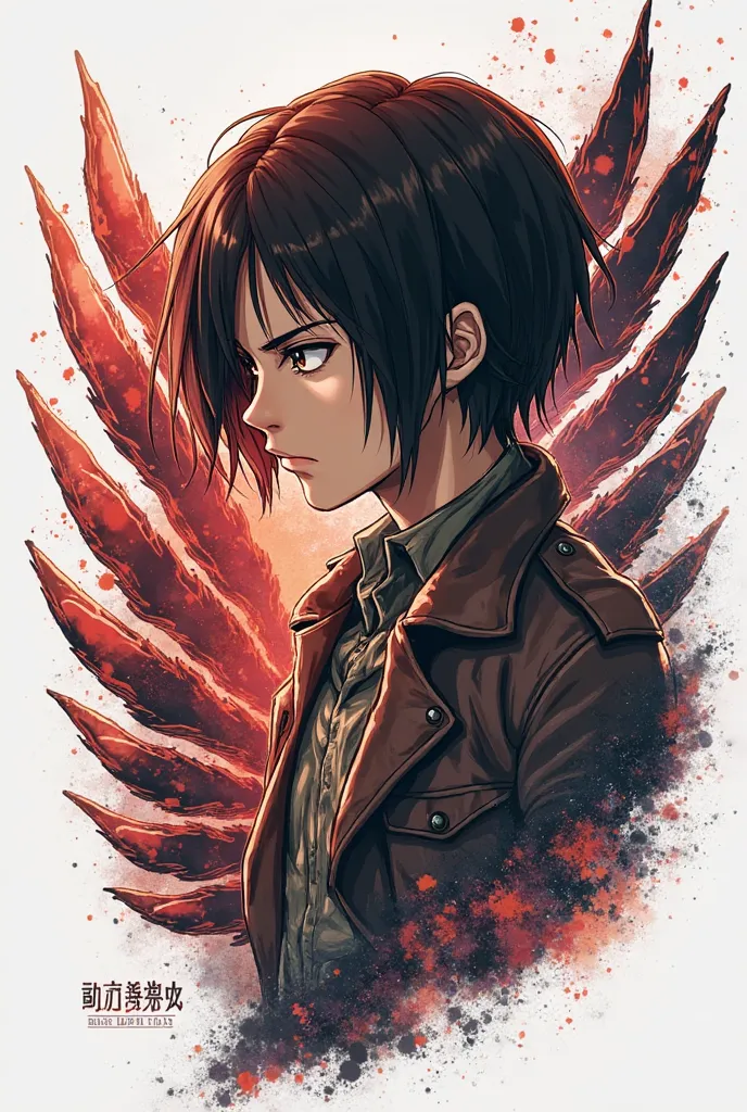 Create an image for me for a t-shirt that is from the rumble of Shingeki no Kiojin that is without a background and with semi-tones since it is a test for dtf printing with a transparent background 