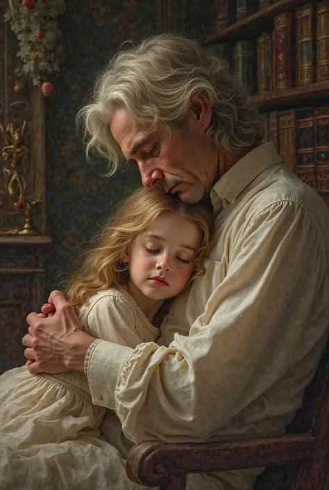 Girl asleep in the arms of a genius