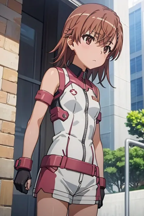 Mikoto misaka.、A Certain Scientific Railgun、girl、Small breasts、whole body,blush,best quality,bodysuit