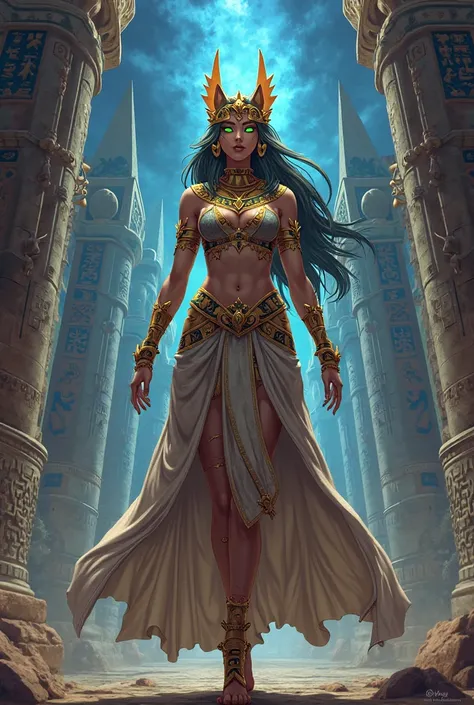 YU-GI-OH carte monstre,  The Egyptian goddess with the lion's head Sekhmet, anime YU-GI-OH Duel monster, Detailed image.