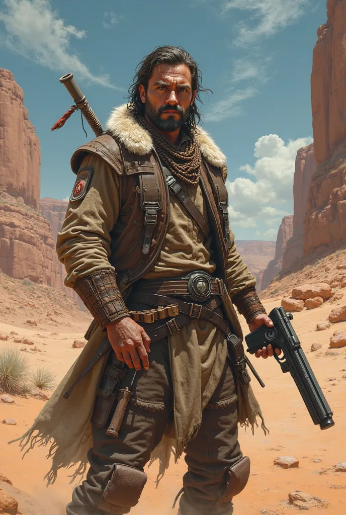 fantasy adventurer holding a desert eagle gun