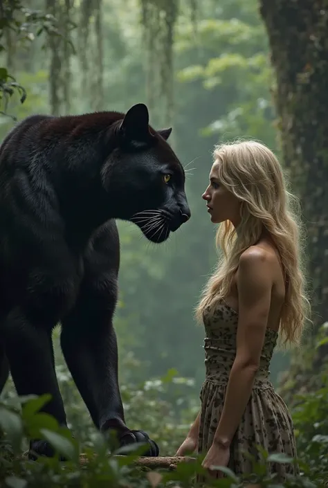 Black panther with blonde woman 