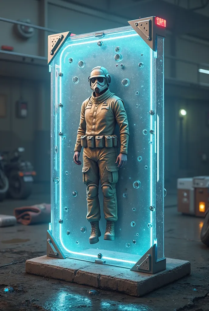 Make the gloo wall from the game Free Fire with an image of the veteran skins. Where in the image the wall appears with the drawing on the front and the other on the back. Use the animation from the game Free Fire, And besides, make Gloo wall skin faithful...