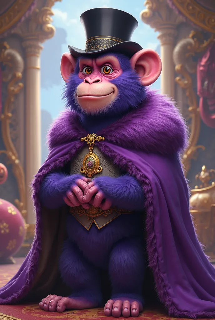 Do a purple monkey with a top hat and a kings cape animated