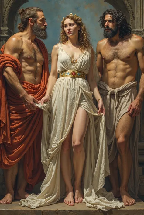 The goddesses Aphrodite and Persephone join the body of the goddess of Olympus Hera, But the consciousness of Hera and her physical body does not change, Play Zeus, Hades, Ares and Hephasto around Hera Acaiciandola and she on a throne