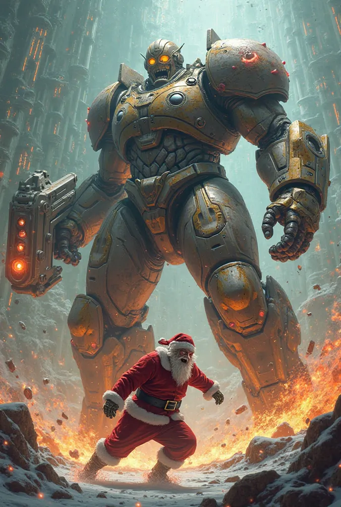 An armed titan against crazy Santa Claus 