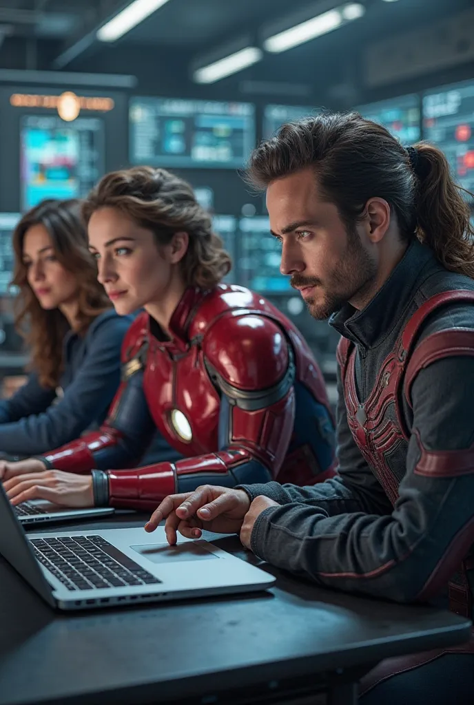 It creates a very realistic image where the Marvel Comics personals are located, where each character has a laptop in their hands. 