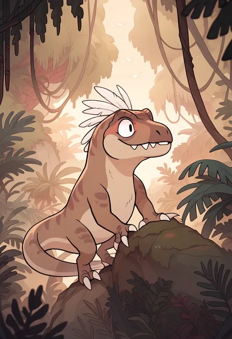 Hilsty, cute, dinosaur, smile, jungle background, theorizinosaurus, long claws, feathers