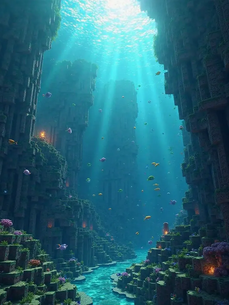 A very realistic Minecraft landscape, being a deep-sea city like Atlantis, That it is populated, with fish and creatures, Let it be noted that it is the ocean everything as seen in the video game, with the same theme , Epic
That it has the lighting, The hi...