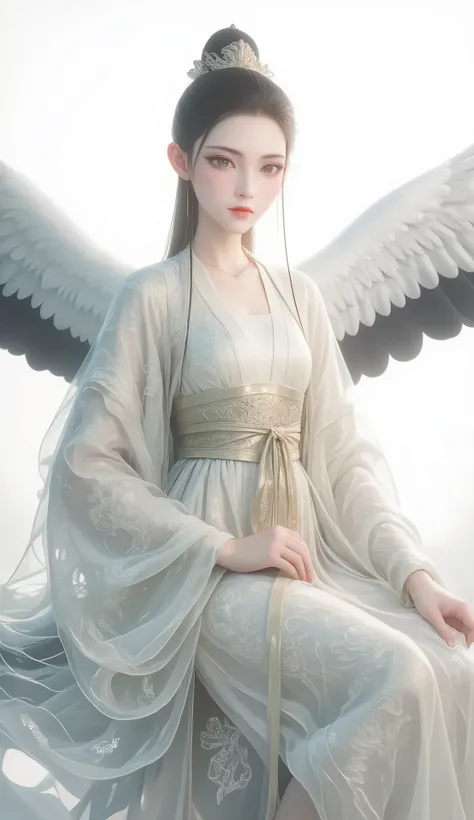a girl, Ancient Chinese clothing, full body, sunshine, Clear face, Clean White Background , masterpiece, super detailed, Epic Composition, Ultra HD, high quality, Extremely fine, Official Art , Clear 8k Wallpaper , super detailed, 32K,CG,crane girl...