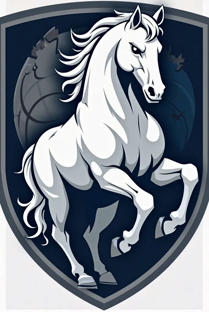 Generate a Basketball logo with a white horse named MAVS