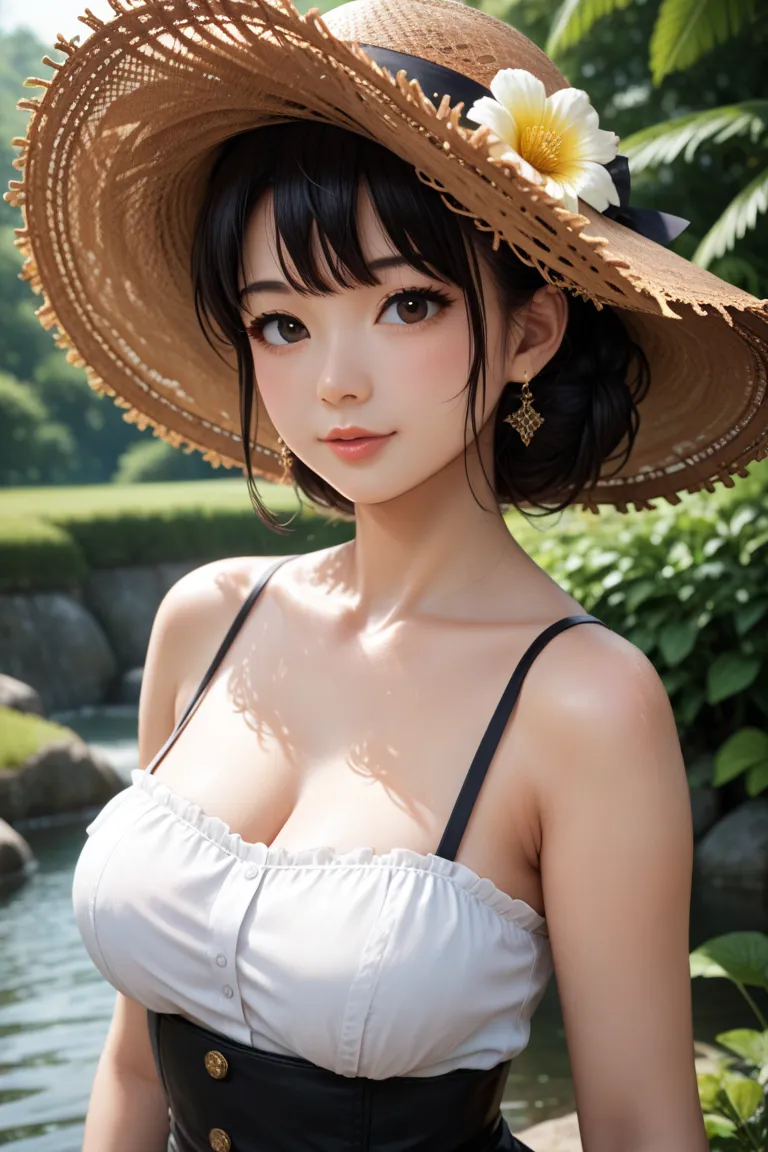 girls with long black hair wearing a straw hat, 4k anime style, Beautiful ,  anime art style Moe ,  Anime Art 4K Wallpaper ,  anime art wallpaper 4k , high quality anime art style, anime style portrait , guweiz, artwork in the style of guweiz,  detailed an...