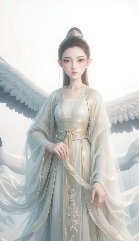 a girl, Ancient Chinese clothing, full body, sunshine, Clear face, Clean White Background , masterpiece, super detailed, Epic Composition, Ultra HD, high quality, Extremely fine, Official Art , Clear 8k Wallpaper , super detailed, 32K,CG,crane girl...