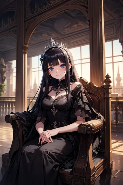 {masterpiece},{Highest quality},{over the age of 25}, beautiful,  is amazing, beautiful詳細な目、 detailed ,bitches line up in front of the motel,Extremely detailed CG, original ,  very detailed wallpaper、 black hair、long hair、black dress、luxury、Alluring、Queen、...