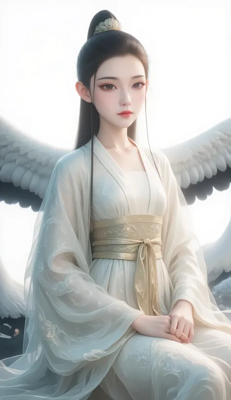 a girl, Ancient Chinese clothing, full body, sunshine, Clear face, Clean White Background , masterpiece, super detailed, Epic Composition, Ultra HD, high quality, Extremely fine, Official Art , Clear 8k Wallpaper , super detailed, 32K,CG,crane girl...