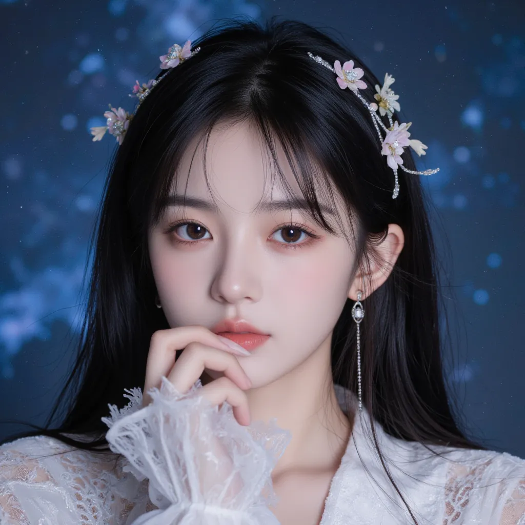 Kpop girl, korean, looks like winter from Aespa a little bit, cutie, maknae, pretty, visual, gorgeous visual, unique visual, , prettiest girl ever, unique makeup style, naturally pretty, perfect douyin look, looks like a mixture between winter and wonyoung...