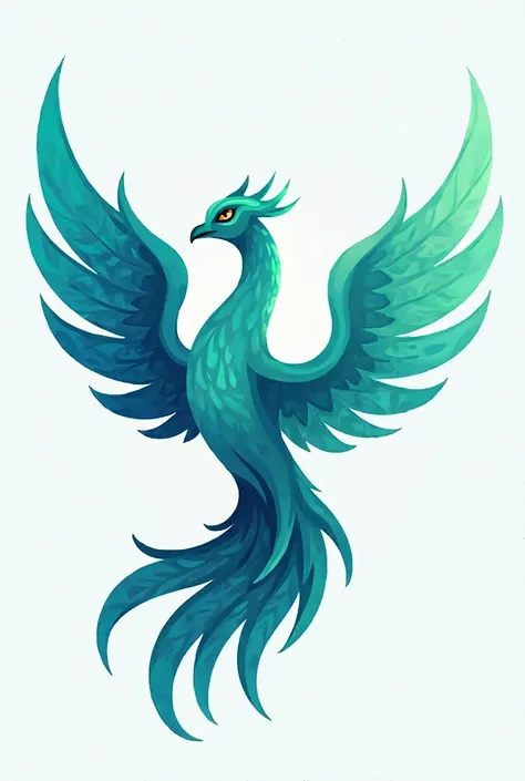 An animated phoenix in cane green and blue for a school logo
