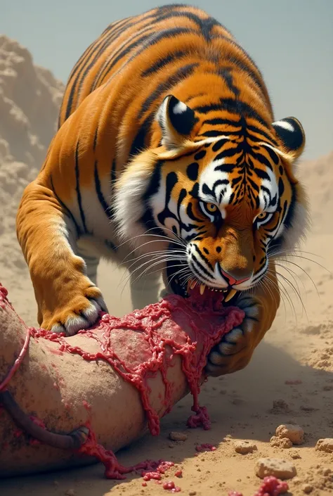 tiger eating meet of camel