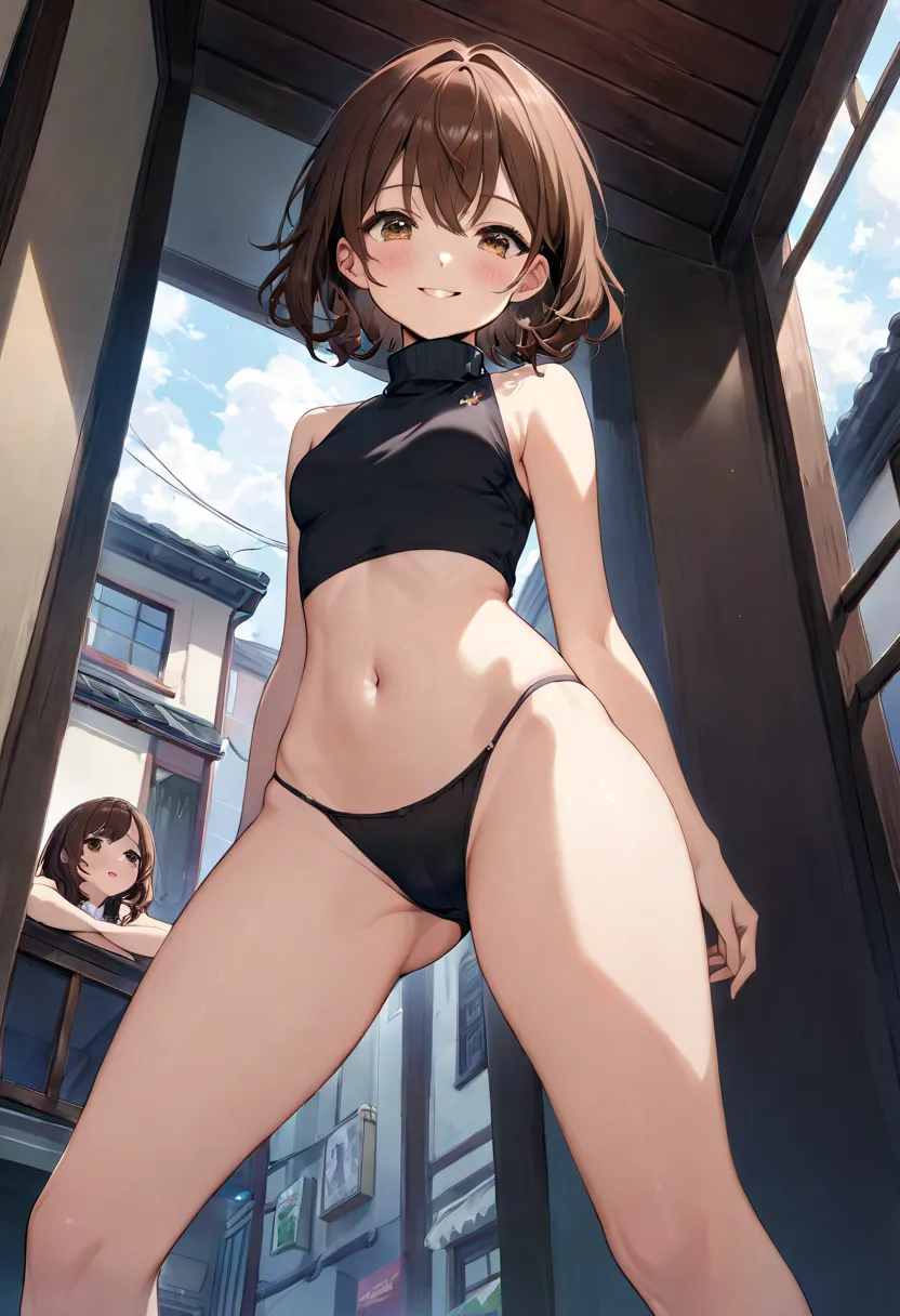  required items、Highest quality、 illustrations、 super fine、、high resolution、 8k Wallpaper、perfect dynamic composition、((( full body lesbian)))、((from below))、Cute 20 year old girl、 beautiful face with great attention to detail 、Delicate and cute eyes 、 fin...