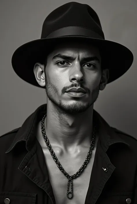 there is a man with a black hat and a necklace, a picture inspired by Byron Galvez, instagram, realism, picture, desaturated!!, potrait, at instagram, ayan nag, caio santos, ismail,  profile picture, ramil sunga, old picture, profile pic, with accurate fac...