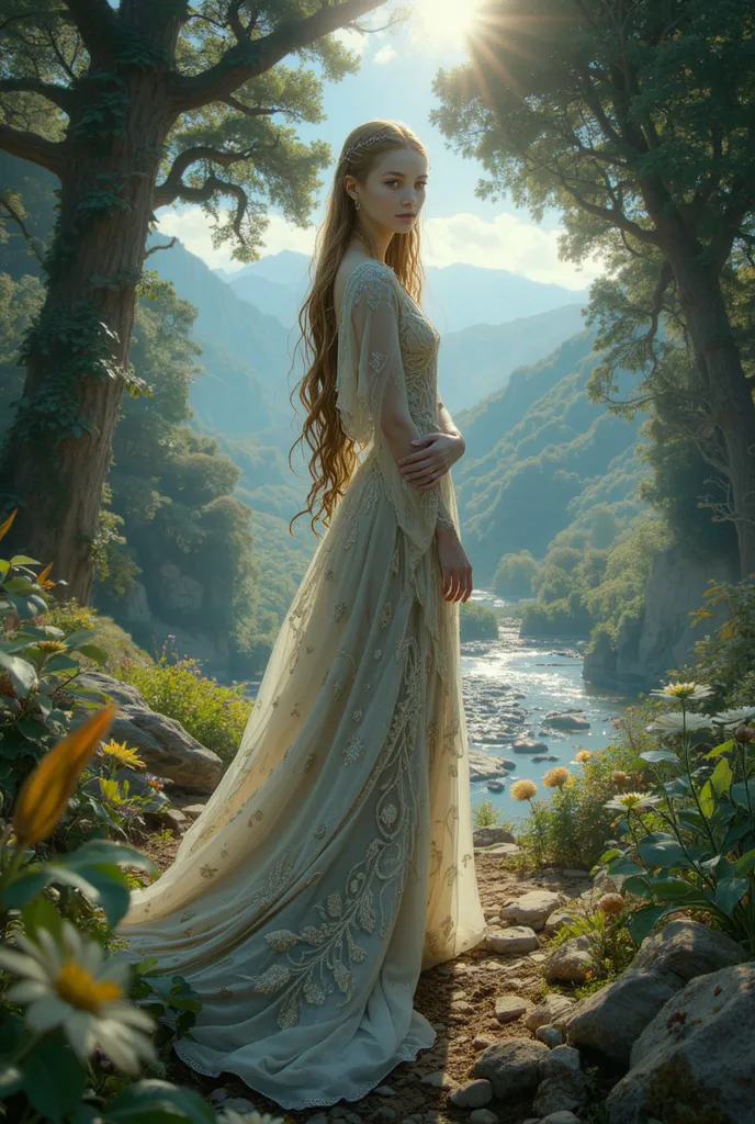 a pretty elf princess on dress ((high fantasy aesthetic)) ((high detailed))((ultra sharp))((high contrast))