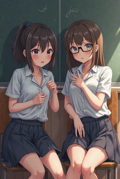  Schoolgirl in school uniform , sits next to the teacher in a, and the heat starts to unfasten the top 2 buttons, skirt and caresses the teacher's hands with glasses, realism