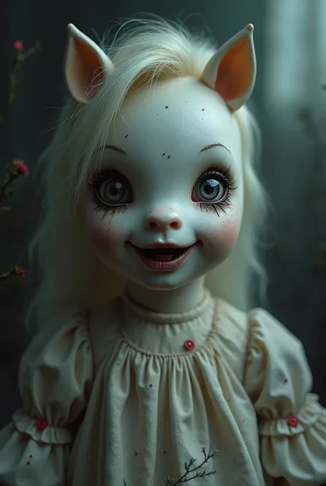 Create a pony doll, face like an Annabelle doll.