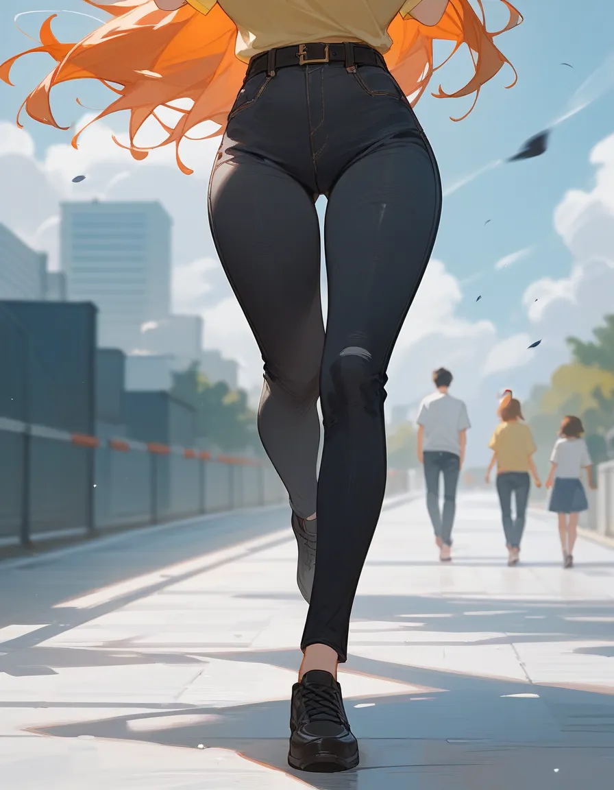 Score_9,Score_8_up,Score_7_up,highest quality, source_anime, highest quality, BREAK, 1 girl, cute, 28 years old, (curvy:1.3), (large breasts), long legs,  orange hair, long hair, partial bangs, ahoge, close. up, (light yellow t shirt:1.2), tight t shirt, (...