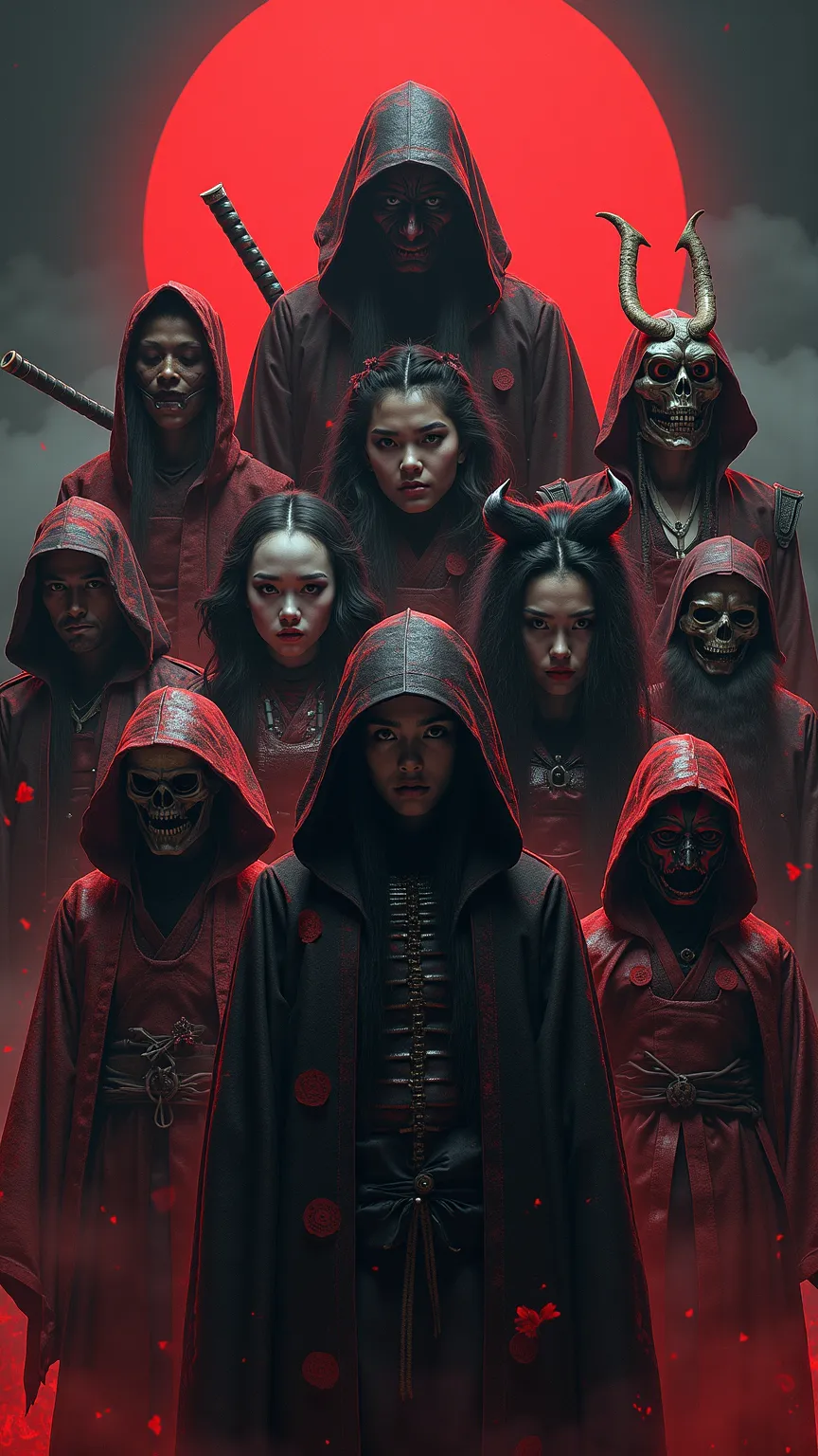  in red and black costumes, Photo of  , demon samurai, Beautiful Male Grim Reaper, Bone Girl Skeleton Geisha,  very pretty cyberpunk samurai , Handsome Japanese Demon Boy ,  a samurai wearing a demon mask , demon samurai warrior, Goth Ninja, Portrait of th...