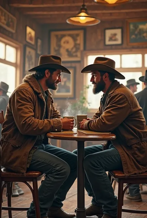 Western style man and his friend are sitting in coffee shop