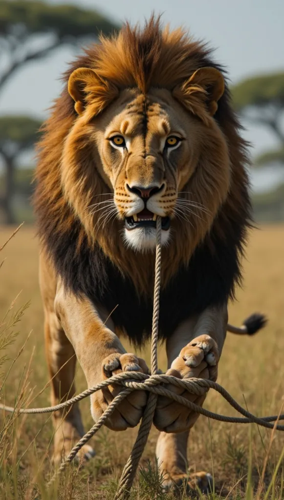 Deep in the heart of the savanna, a mighty lion roamed, ruling over his territory with strength and wisdom. One fateful day, as he walked through the tall grass, he stepped into a hunter’s trap. A sharp snap echoed through the air as thick ropes tightened ...