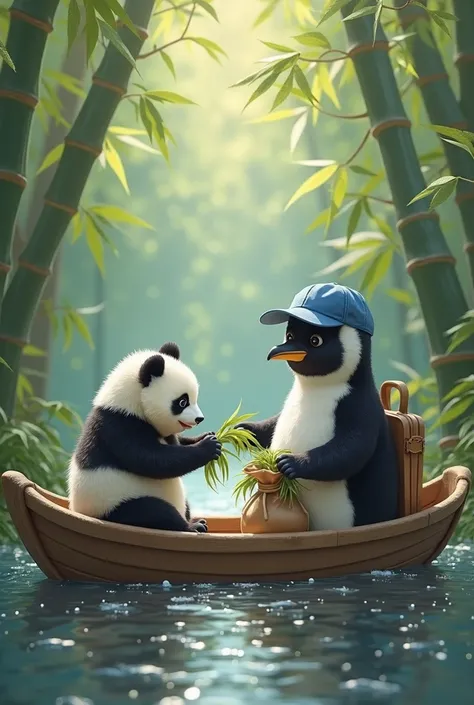 A baby panda climbed high in the bamboo forest, reaching for fresh leaves when—CRACK!—the branch snapped. The cub plummeted, crashing into a fast-moving river. It flailed, struggling against the strong current.
Nearby, a little penguin in a blue cap and ba...