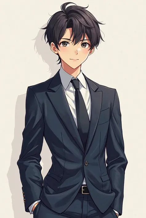 Make the same guy in anime style, in a suit