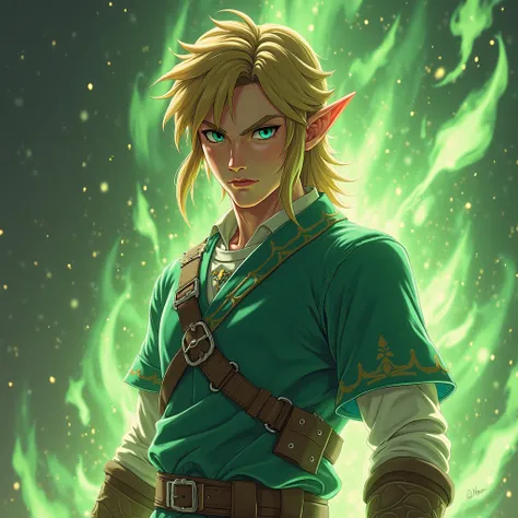 Link as a martial artist with ultimate Super Saiyan Green powers And His Karate Warrior Suit The Legend of Zelda merge with Dragon Ball Z parallel alternate Multiverse timeline cinematic realistic HD 4K Ultra edgy look