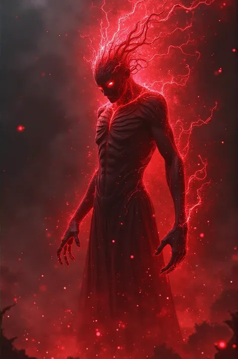 Generates a demonic soul that is made of darkness and emanates a glow made of energy, This red color, your eyes must be just the glow of this energy, has to have a not so humanoid shape, look impressive and a kind of hair made by the same energy and darkne...