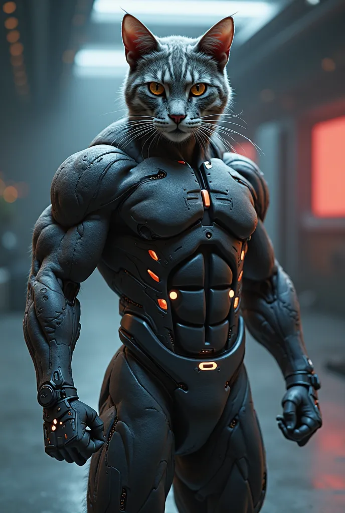 Create ai muscle cat with a little highlights of RvnFLIX name