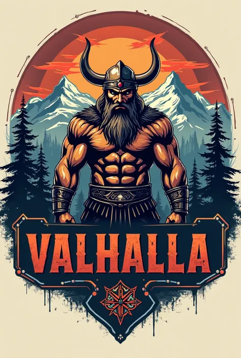 A logo for a fast food restaurant with the name Valhalla