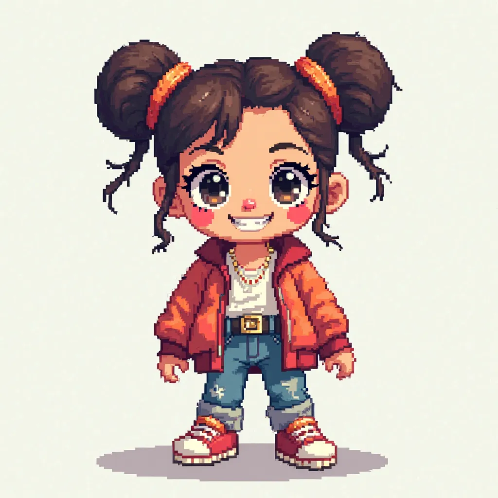 little cute fashionista character wearing clothes front side pixelart