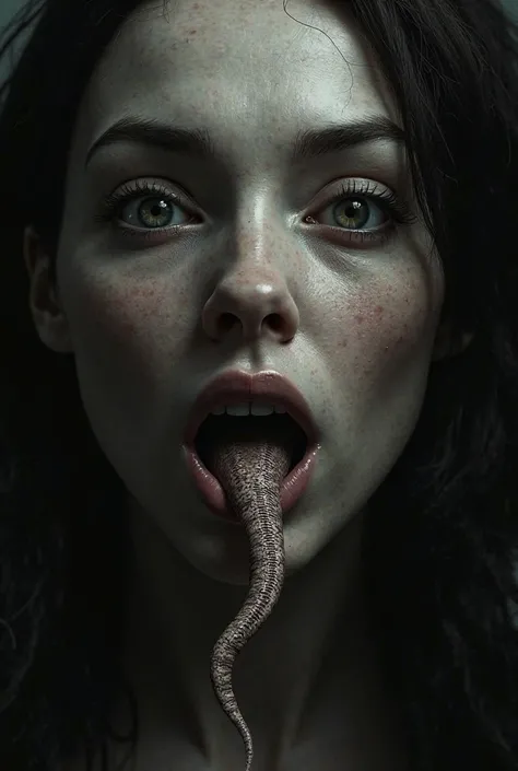 Mouth of a woman with a snake's tongue sticking out "lying tongue"