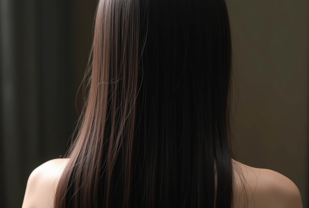 photorealistic、live-action、Japanese Female、Long Hair、Beautiful straight hair 、 back view、back of head、can't see his face