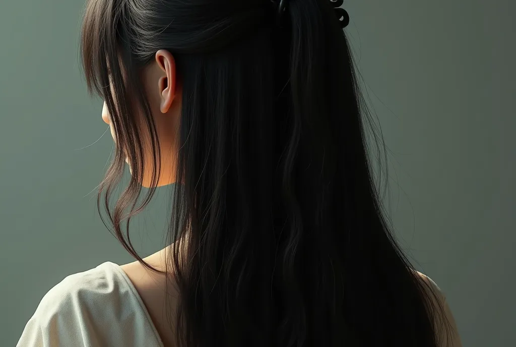 photorealistic、live-action、Japanese Female、Long Hair、Beautiful straight hair 、 back view、back of head、can't see his face