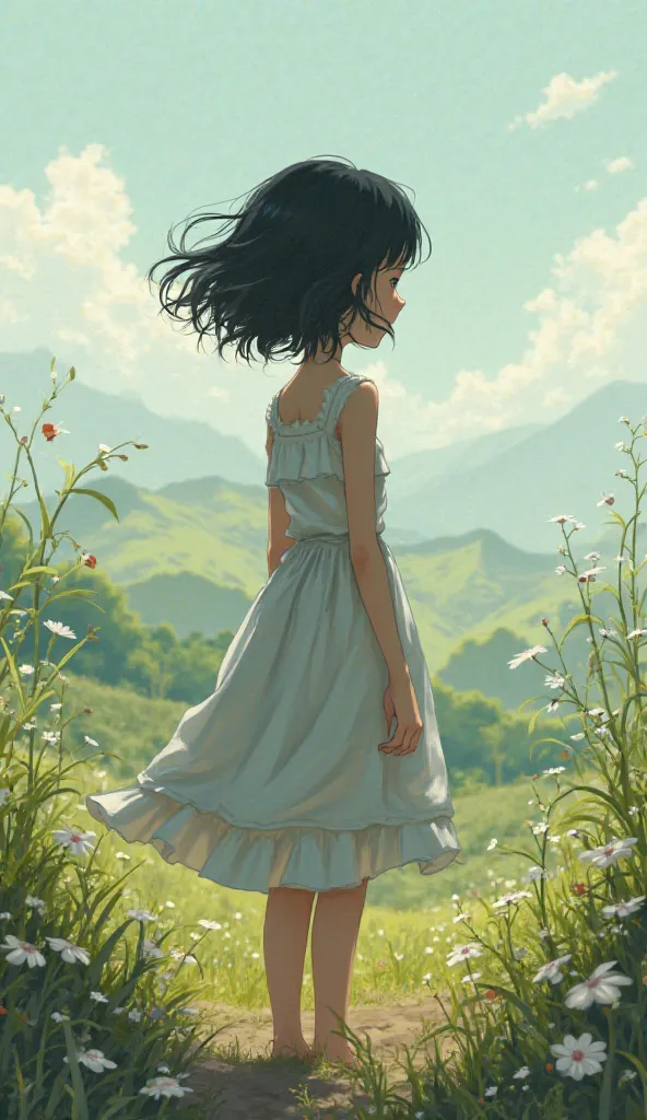 1 girl,  back view, Ghibli style