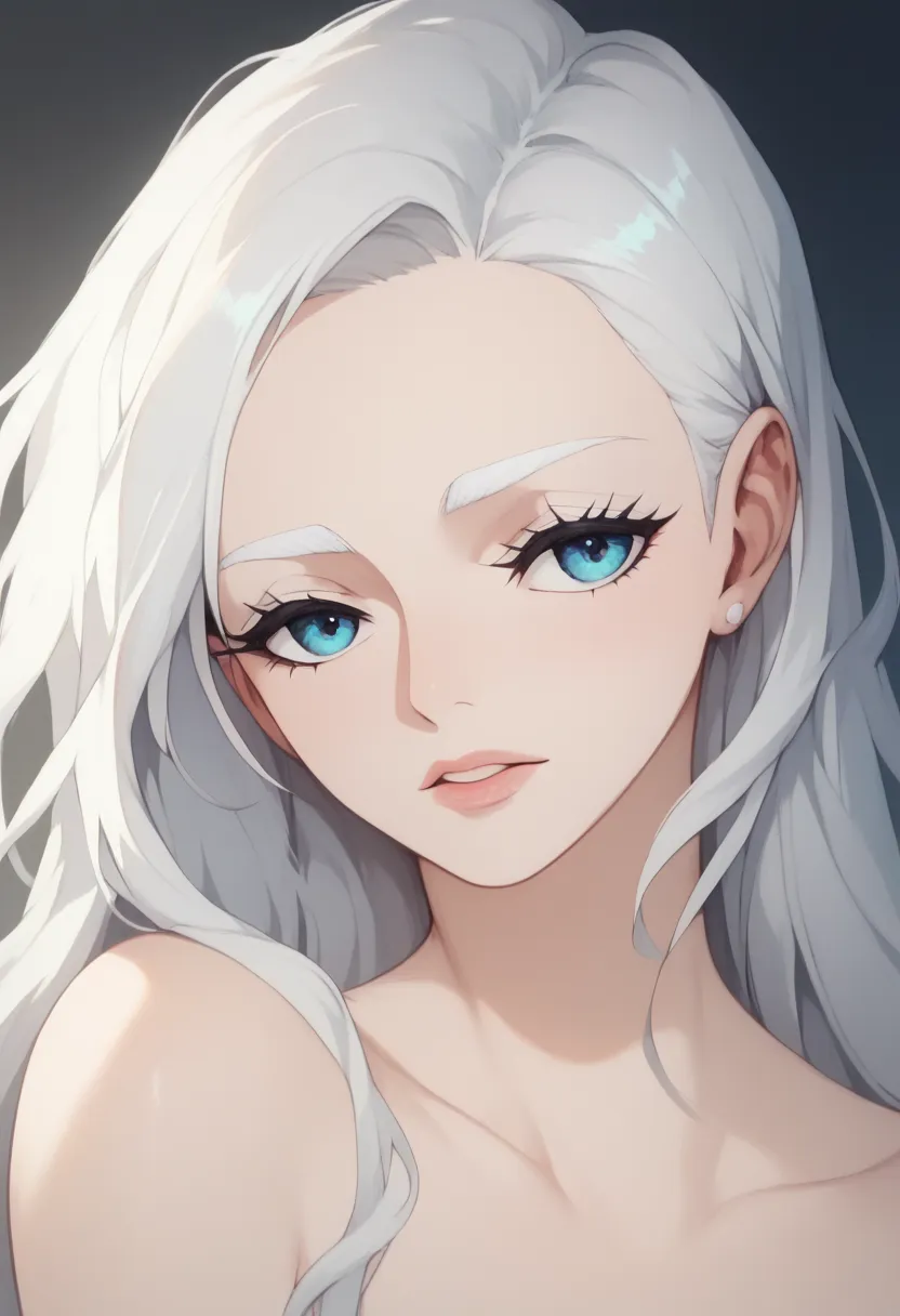 Girl with white hair, white eyebrows, white eyelashes and pale skin