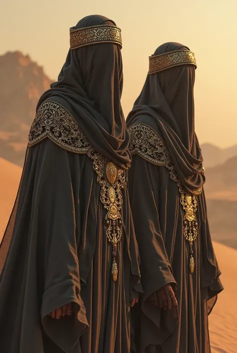 2 ancient Arabian covered brides from behind