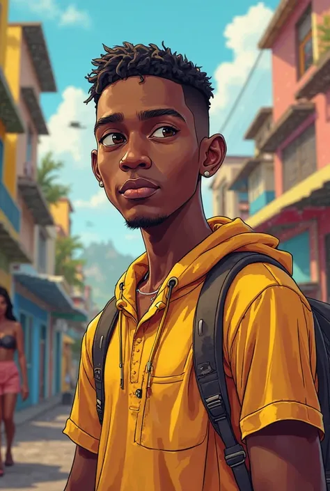 Young black man in Rio de Janeiro style with short hair, Cartoon mode the picture