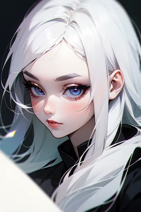 Girl with white hair, white eyebrows, white eyelashes and pale skin